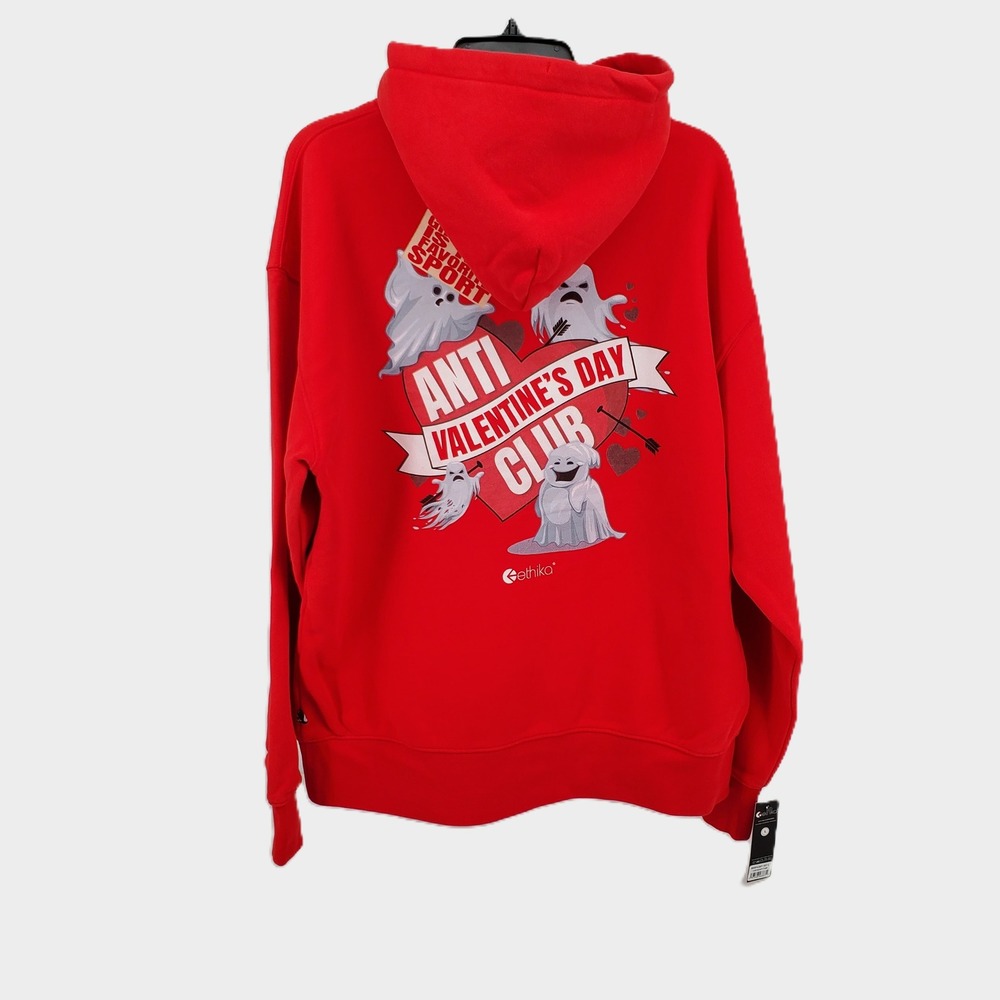Ethika Large 100% Cotton Anti Valentines Day Club Red Graphic Hoodie Ghosting